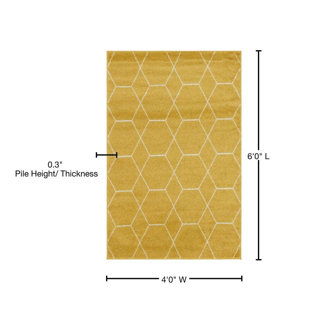 Bright Yellow 4' x 6' Trellis Synthetic Rectangular Rug