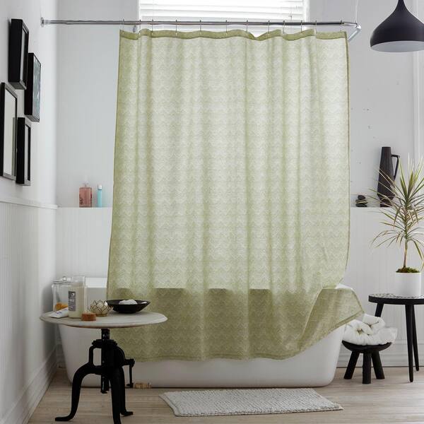 Cstudio Home by The Company Store Herringbone 72 in. Organic Cotton Percale Shower Curtain in Olive