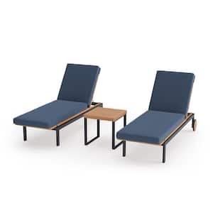 Monterey 2 Piece Aluminum Teak Outdoor Chaise Lounge with Spectrum Indigo Cushions and Side Table