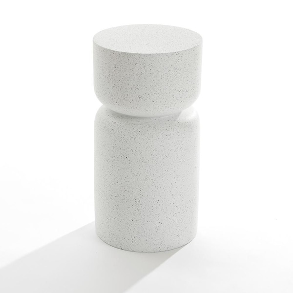 LuxenHome 11.02 in. White with Gray Flecks Pillar Round End Table