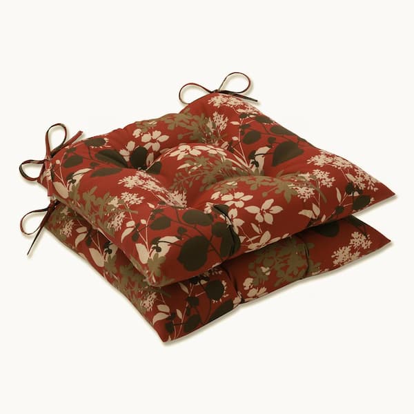 Pillow Perfect Floral 19 in. x 18.5 in. Outdoor Dining Chair Cushion in Brown/Red (Set of 2)