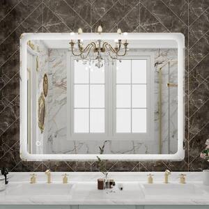 28 in. W x 36 in. H Rectangular Round Frameless LED Light Wall Bathroom Vanity Mirror in Silver