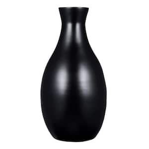 16 in. Decorative Handcrafted Glazed Bamboo Bottle Neck Vase in Black