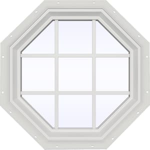 35.5 in. x 35.5 in. V-2500 Series White Vinyl Fixed Octagon Geometric Window with Colonial Grids/Grilles