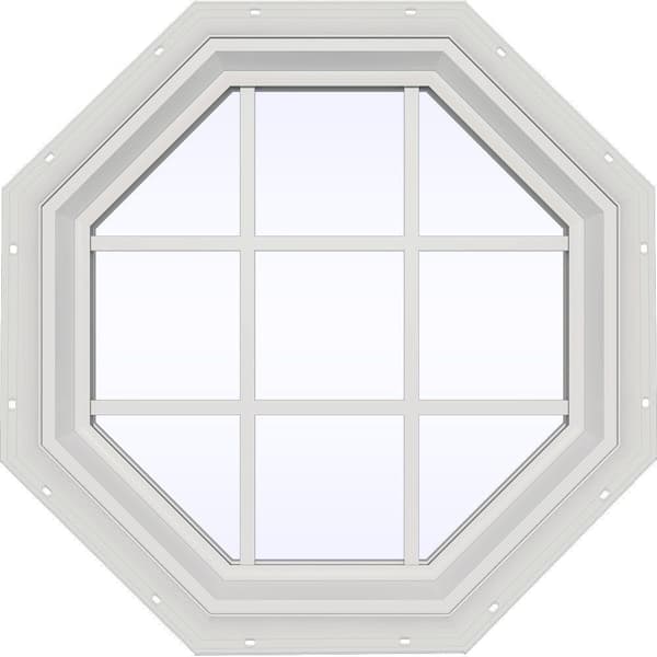 JELD-WEN 35.5 in. x 35.5 in. V-2500 Series White Vinyl Fixed Octagon Geometric Window with Colonial Grids/Grilles