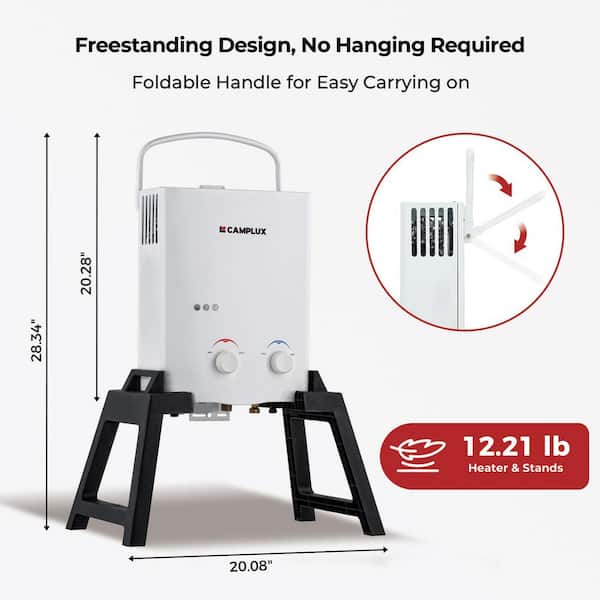 1.32 GPM 34,000 BTU Outdoor Portable Propane Tankless Water Heater with Water Pump Kit, Stand and Carry Bag
