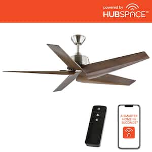Feldner 60 in. Indoor/Covered Outdoor Brushed Nickel Smart Ceiling Fan with Remote Control Powered by Hubspace