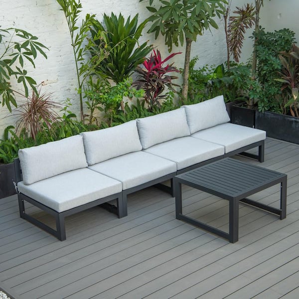 Chelsea Black 5-Piece Aluminum Patio Conversation Set with Light Grey Cushions