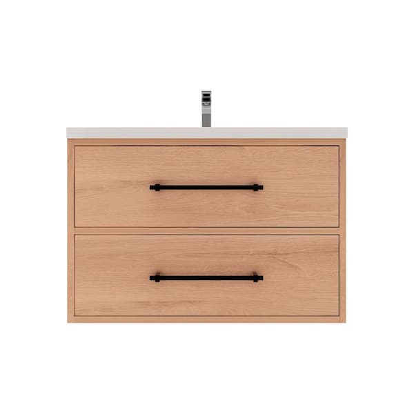 Victoria 30 in. W x 20 in. D x 22 in. H Single Sink Floating Bath Vanity in Red Oak with White Acrylic Top