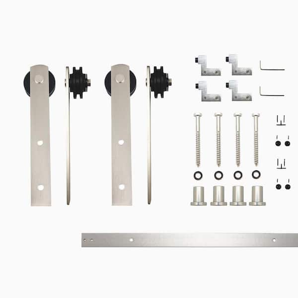HOMACER 5 ft./60 in. Brushed Nickel Non-Bypass Sliding Barn Door Hardware Kit Straight Design Roller for Double Doors