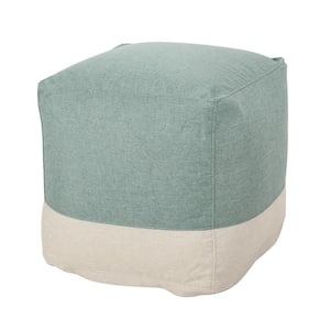 Pulaski Teal and Beige 2-Toned Cube Pouf