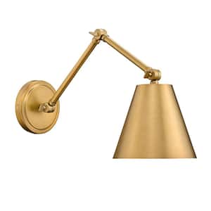 Regent 7.5 in. 1-Light Rubbed Brass Wall Sconce with Rubbed Brass Steel Shade and No Bulb Included