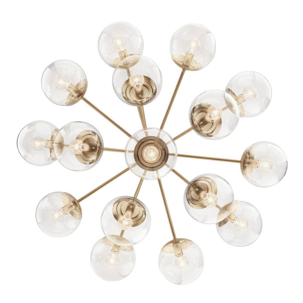 Champagne Bronze 16-Light Sputnik Chandelier with Clear Glass Shades