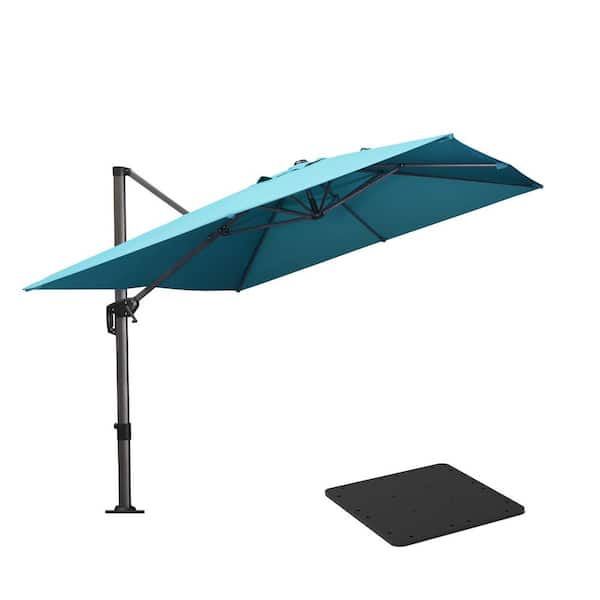 PURPLE LEAF 9 ft. x 11.5 ft. Aluminum Outdoor Cantilever Umbrella 360-Degree Rotation Umbrella with Base Plate, Turquoise Blue