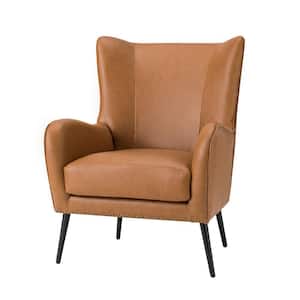Harpocrates Modern Camel Wooden Upholstered Nailhead Trims Armchair With Metal Legs
