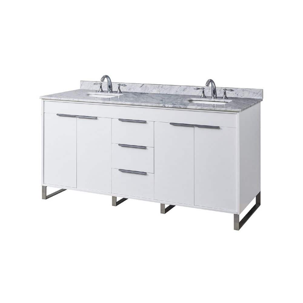 Luca 72 in. W x 25 in. D x 36 in. H Bath Vanity in White with White Carrara Marble Top with white basins -  Direct vanity sink, 72D5-WWC