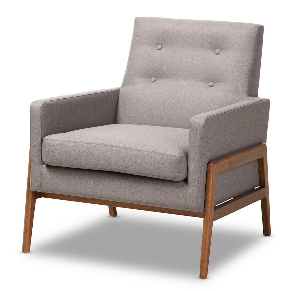 Perris Mid-Century Modern Gray Faux Leather Wood Accent Chair