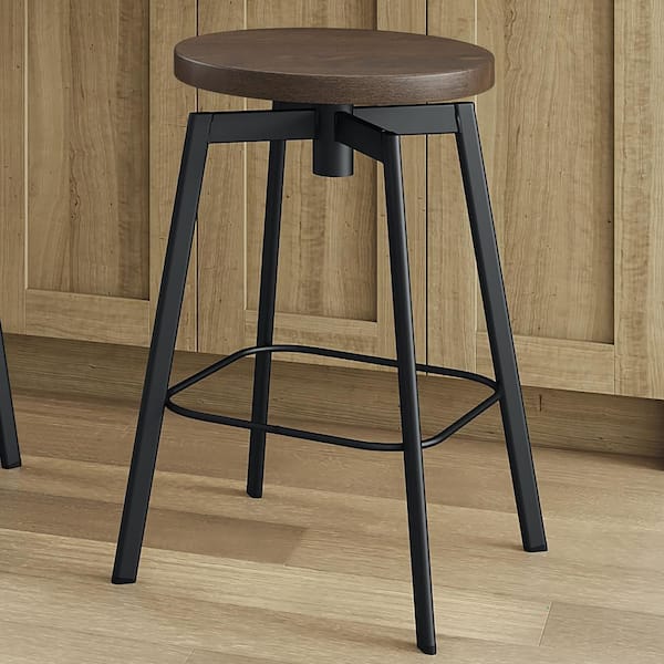 Amisco Dimitri 26 in. Swivel Counter Stool - Brown Wood/Black Metal