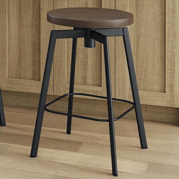 Amisco Amisco Dimitri 26 in. Swivel Counter Stool - Brown Wood/Black Metal