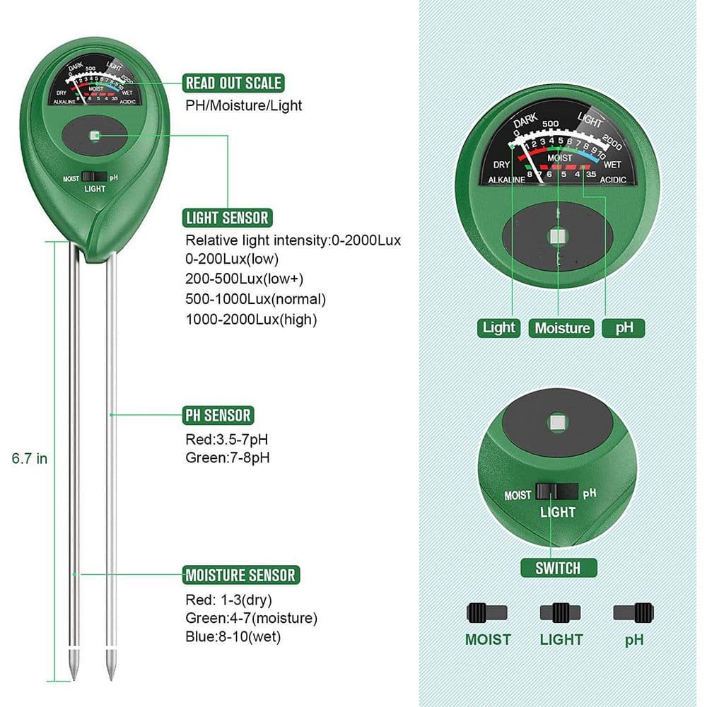 Green Digital 3-in-1 Soil Tester Kit for Indoor/Outdoor Use