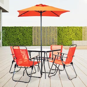 6-Piece Metal Square Outdoor Patio Table Set in Ruby Red