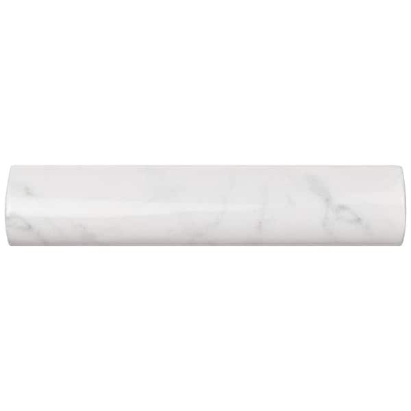 Classico Carrara Glossy Pencil Bullnose 1-1/4 in. x 6 in. Glossy Ceramic Wall Tile Trim
