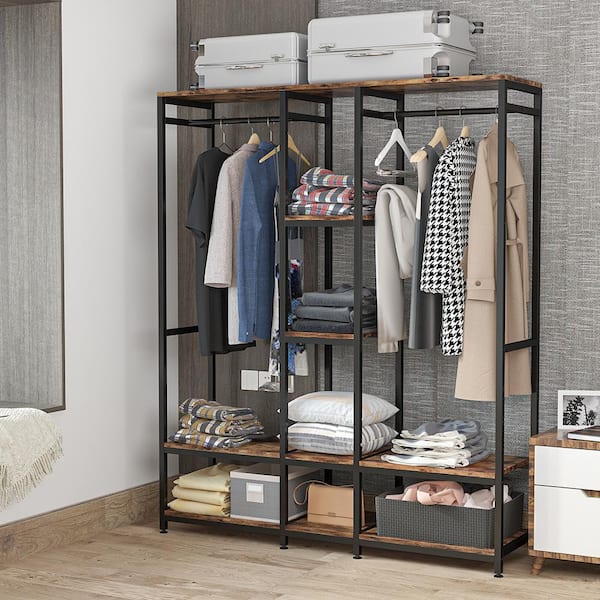 Wooden clothing closet freestanding closet garment rack with shelf - Bed  Bath & Beyond - 35204663