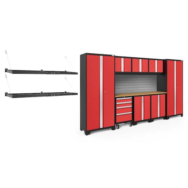 NewAge Products Bold Series 132 in. W x 76.75 in. H x 18 in. D 24-Gauge Steel Garage Cabinet Set in Red (9-Piece)