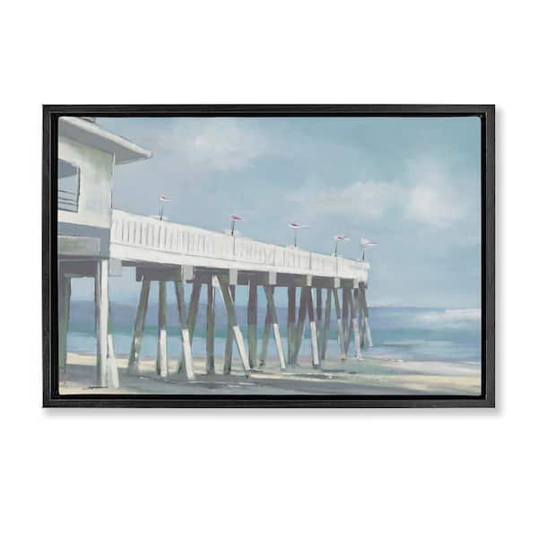 Stupell Industries Extended Pier over Beach by Liz Jardine Black Floater Frame Coastal Graphic Art Print 17 in. x 25 in.