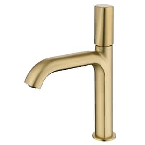 Single Handle Single Hole Bathroom Faucet with Water Supply Hoses in Brushed Gold