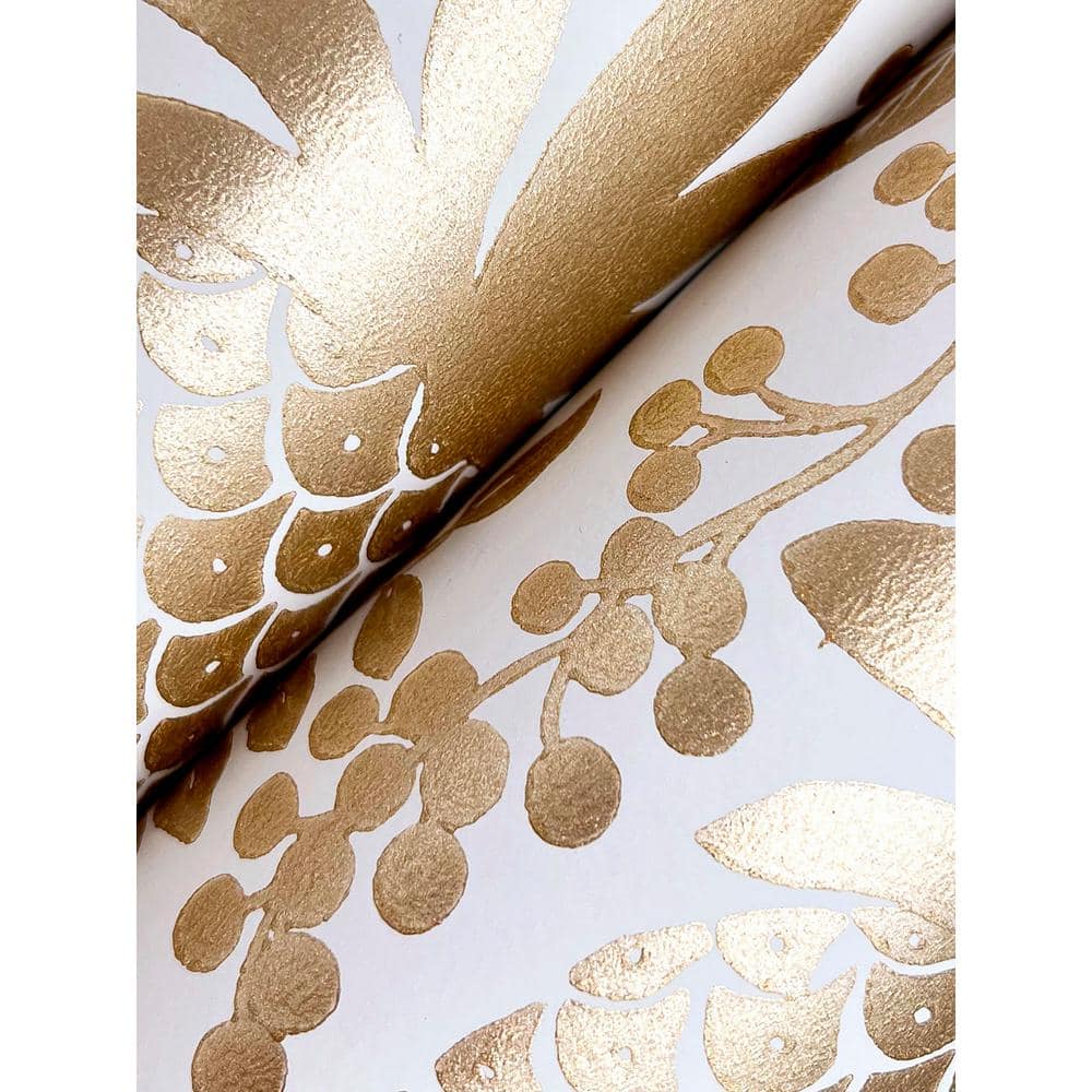 Gold and White Non-Pasted Washable Damask Wallpaper