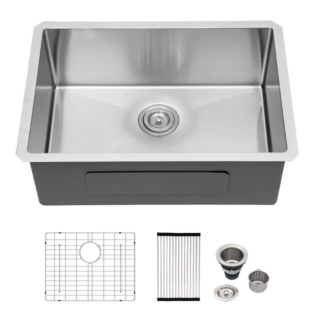 Logmey 26 in. x 18 in. Undermount Single Bowl 16-Gauge Stainless Steel ...