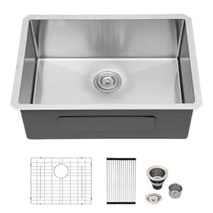 26 in. x 18 in. Undermount Single Bowl 16-Gauge Stainless Steel Kitchen Sink with Strainer and Bottom Grid