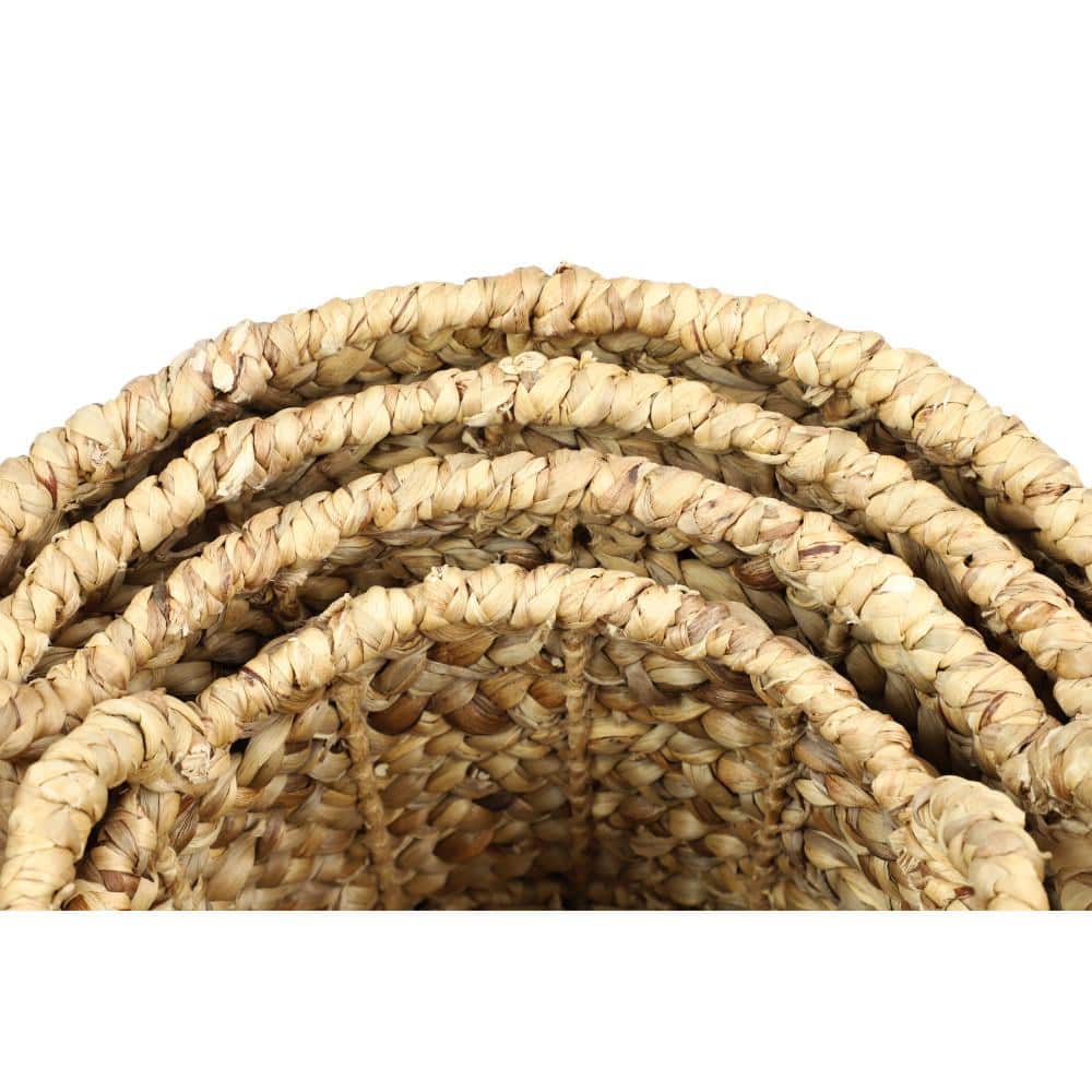 Beige Seagrass Round Storage Basket with Hard Handles