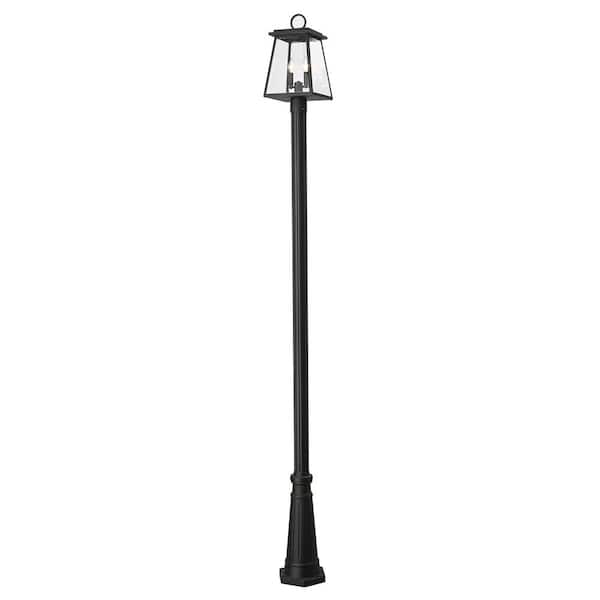 Unbranded Broughton 2-Light Black Aluminum Hardwired Outdoor Rust Resistant Post Light Set with No Bulbs Included