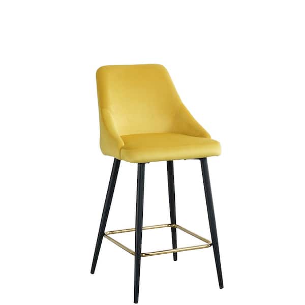 Aoibox 37.99 in Set of 2 Luxury Modern Yellow Low Back Velvet Upholstered High Bar Stool Chair With Gold Legs and Metal Frame