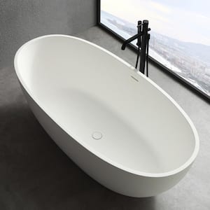 Eaton 65 in. Stone Resin Solid Surface Matte Flatbottom Freestanding Bathtub in White