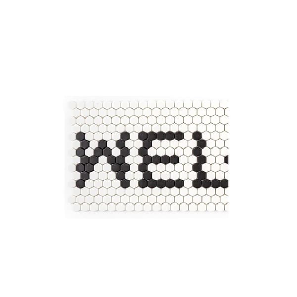 Take Home Tile Sample - Welcome Mosaic Message White 2 in. x 6 in. Matte Glass Mosaic