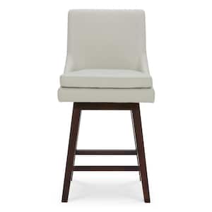 Fiona 26.8 in. Light Gray High Back Solid Wood Frame Swivel Counter Height Bar Stool with Faux Leather Seat