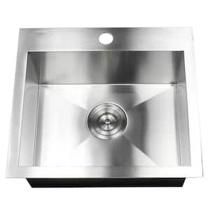 Topmount 16 Gauge Stainless Steel 19 in. 1-Hole Drop-in Bar Sink