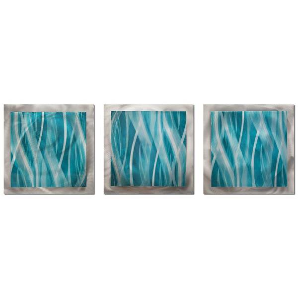 Filament Design Brevium 12 in. x 38 in. Turquoise Essence Metal Wall Art (Set of 3)