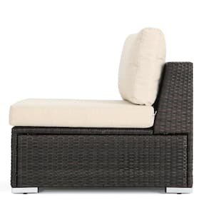 Dominique Multi Brown 9-Piece Wicker Outdoor Sectional Set with Beige Cushions