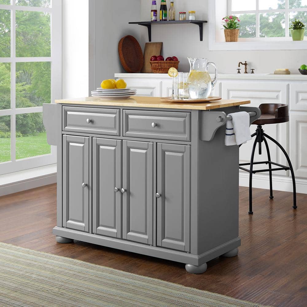 Gray and Natural Wood Top Kitchen Island with Storage