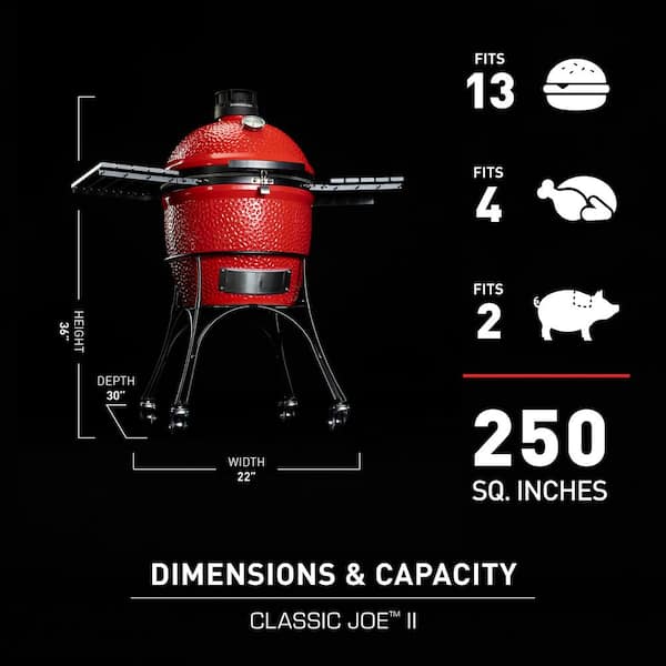Kamado Joe 18 in. Classic Joe II Charcoal Grill in Blaze Red +