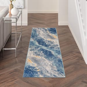 Passion Blue Multicolor 2 ft. x 10 ft. Abstract Contemporary Runner Area Rug