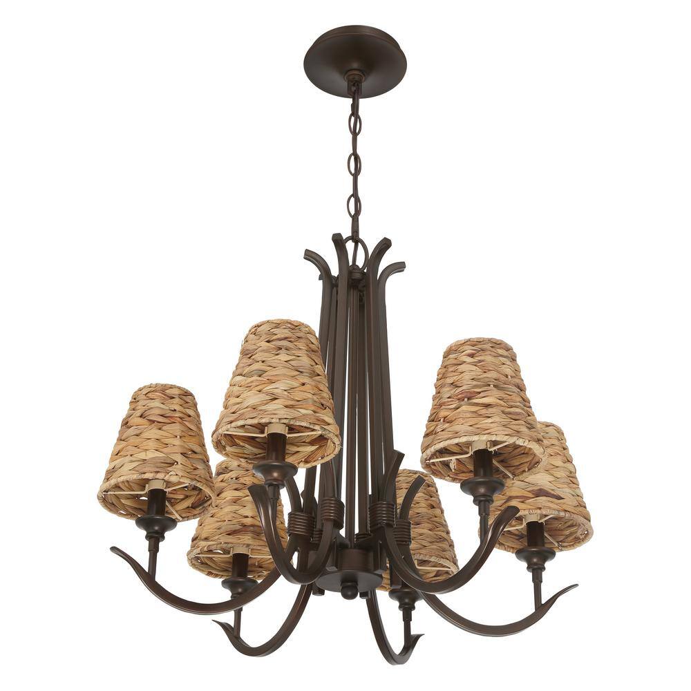 Kokomo 24" Aged Bronze Chandelier with Natural Sea Grass Shades