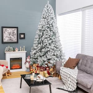 9 ft. Unlit Snow Flocked Artificial Christmas Tree Hinged Holiday Decor