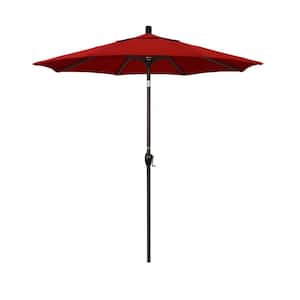 7.5 ft. Bronze Aluminum Pole Market Aluminum Ribs Push Tilt Crank Lift Patio Umbrella in Jockey Red Sunbrella