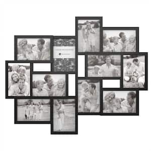 12-Opening 4 in. x 6 in. Black Picture Frame Collage