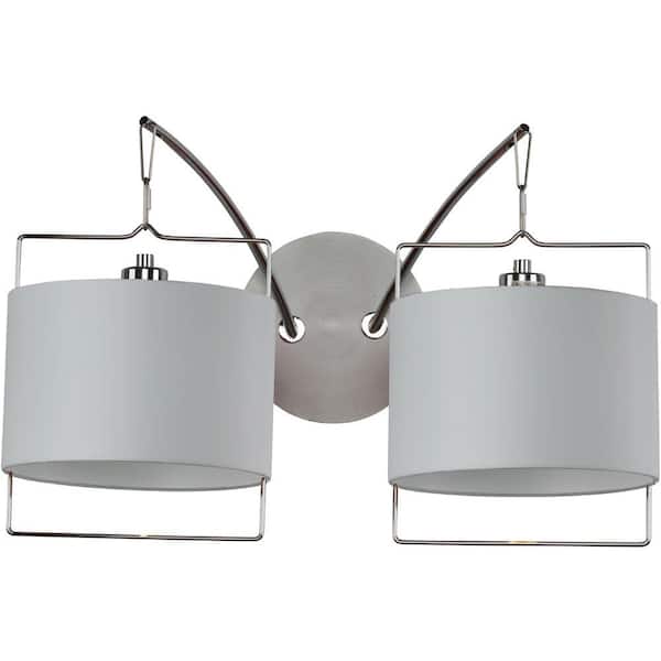 Oriax 2-Light Satin Nickel/Polished Chrome Wall Sconce with White Fabric Shade-DISCONTINUED